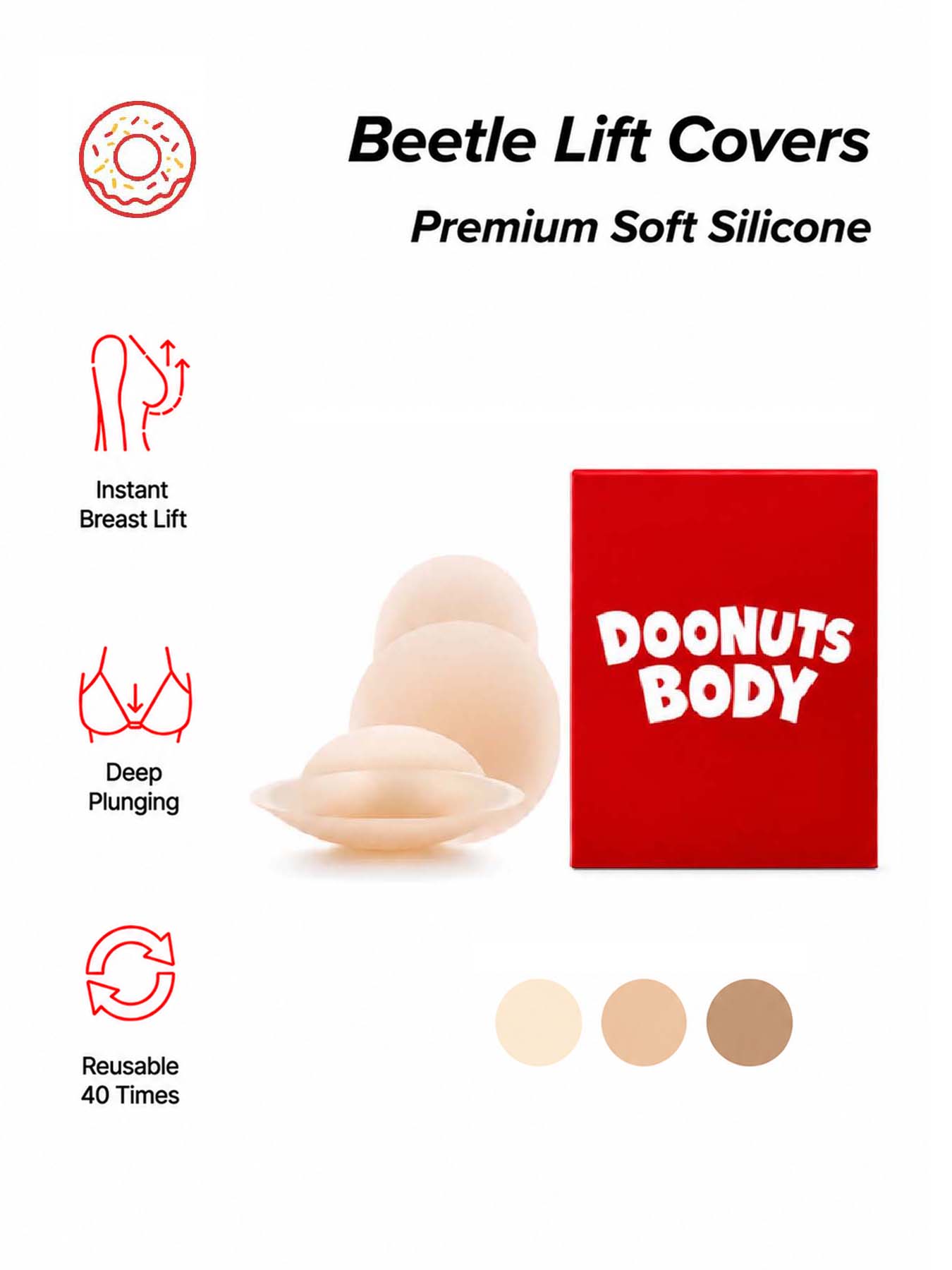 Push Up Bra Silicone - DOONUTS Invisible Breast Lift Pasties Reusable