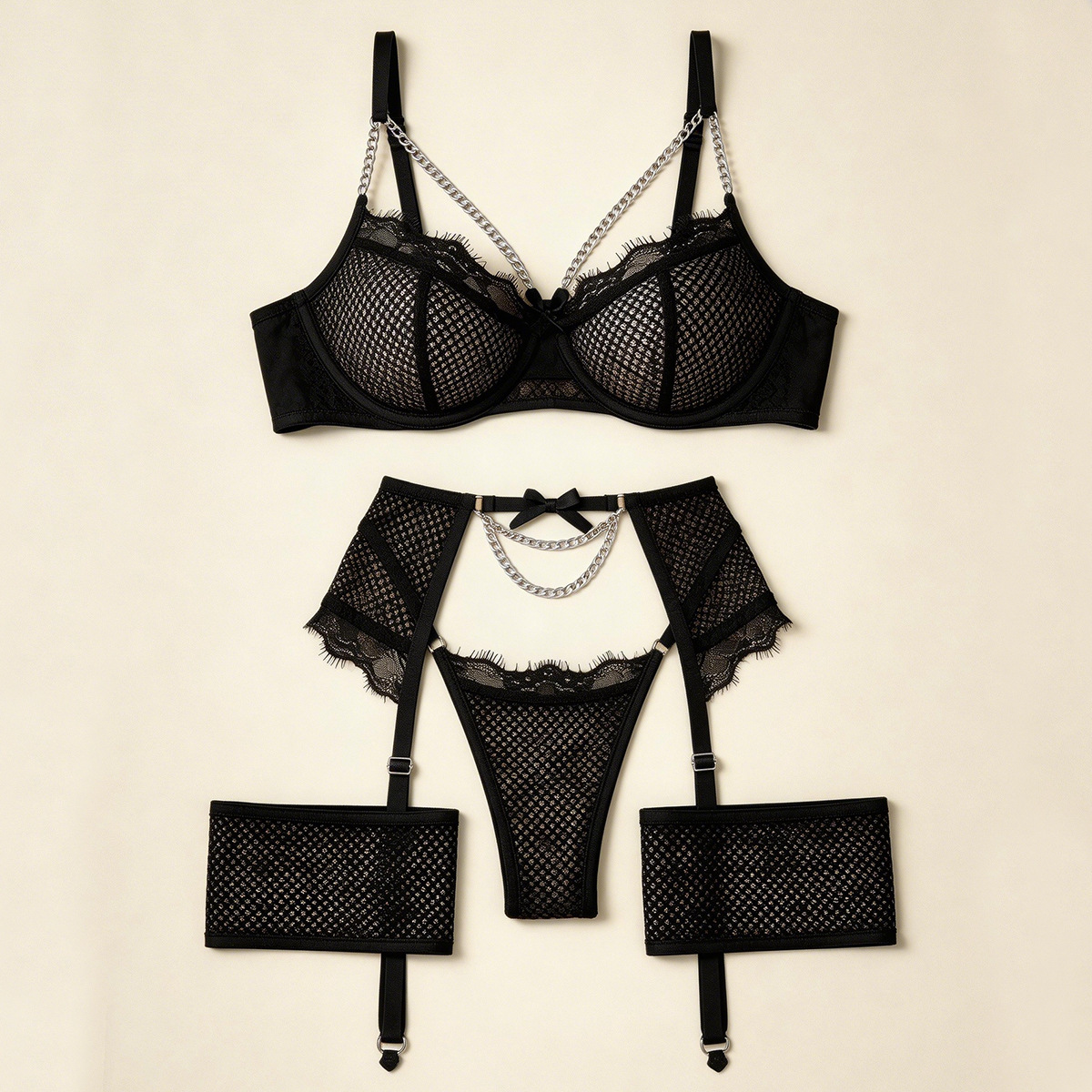 Sexy Lingerie Set Mesh Splicin - Sheer Mesh Bra ulasan dan harga