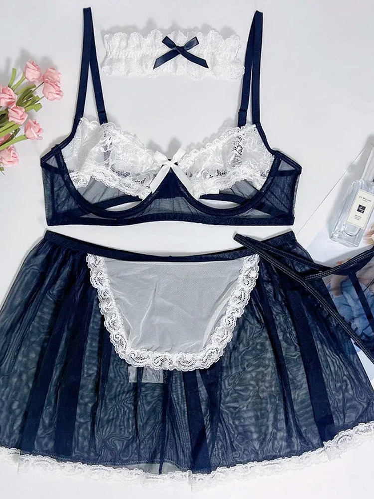 Women's Black White French Mai - Sheer Bra Lace ulasan dan harga